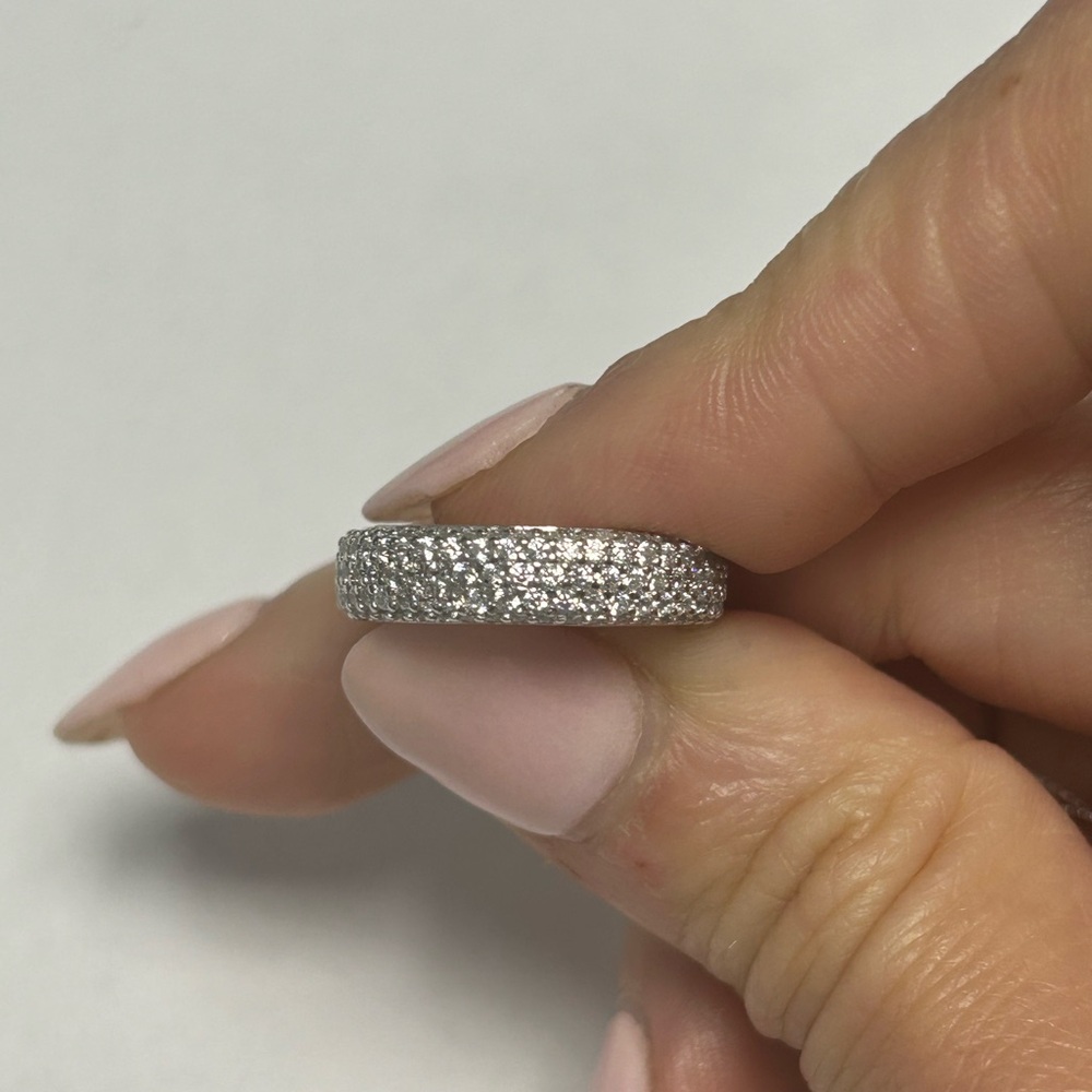 Suzy Levian Sterling Silver White CZ Pave Band Ring NWT